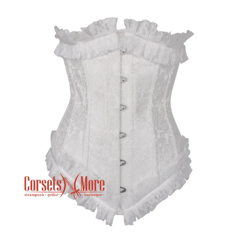 Corset dress for evening grace-White Brocade Net Frill Design Gothic Waist Training Underbust Corset Bustier Top