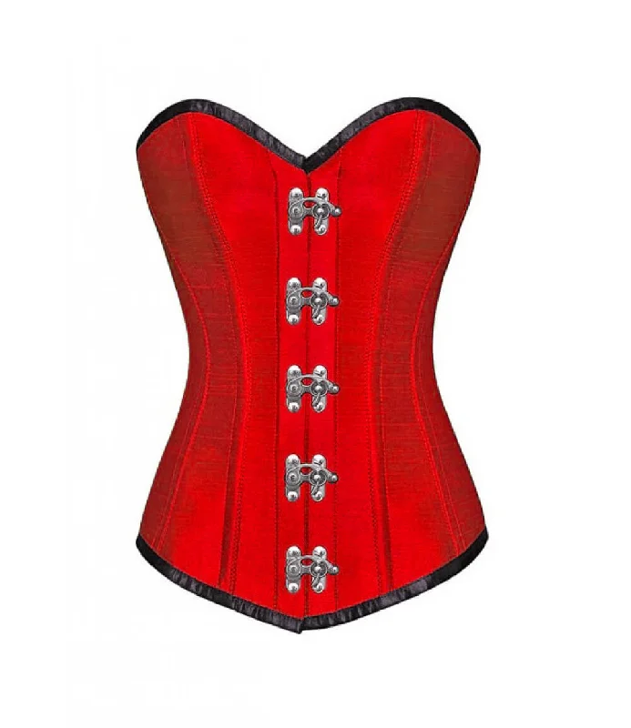 Corset in warm gold-Red Silk with Silver Clasps Gothic Steampunk Corset LONGLINE Overbust