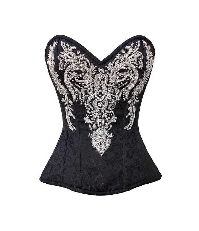 Corset for delicate fit-Black Brocade Silver Sequins Gothic Burlesque Corset Waist Training Overbust