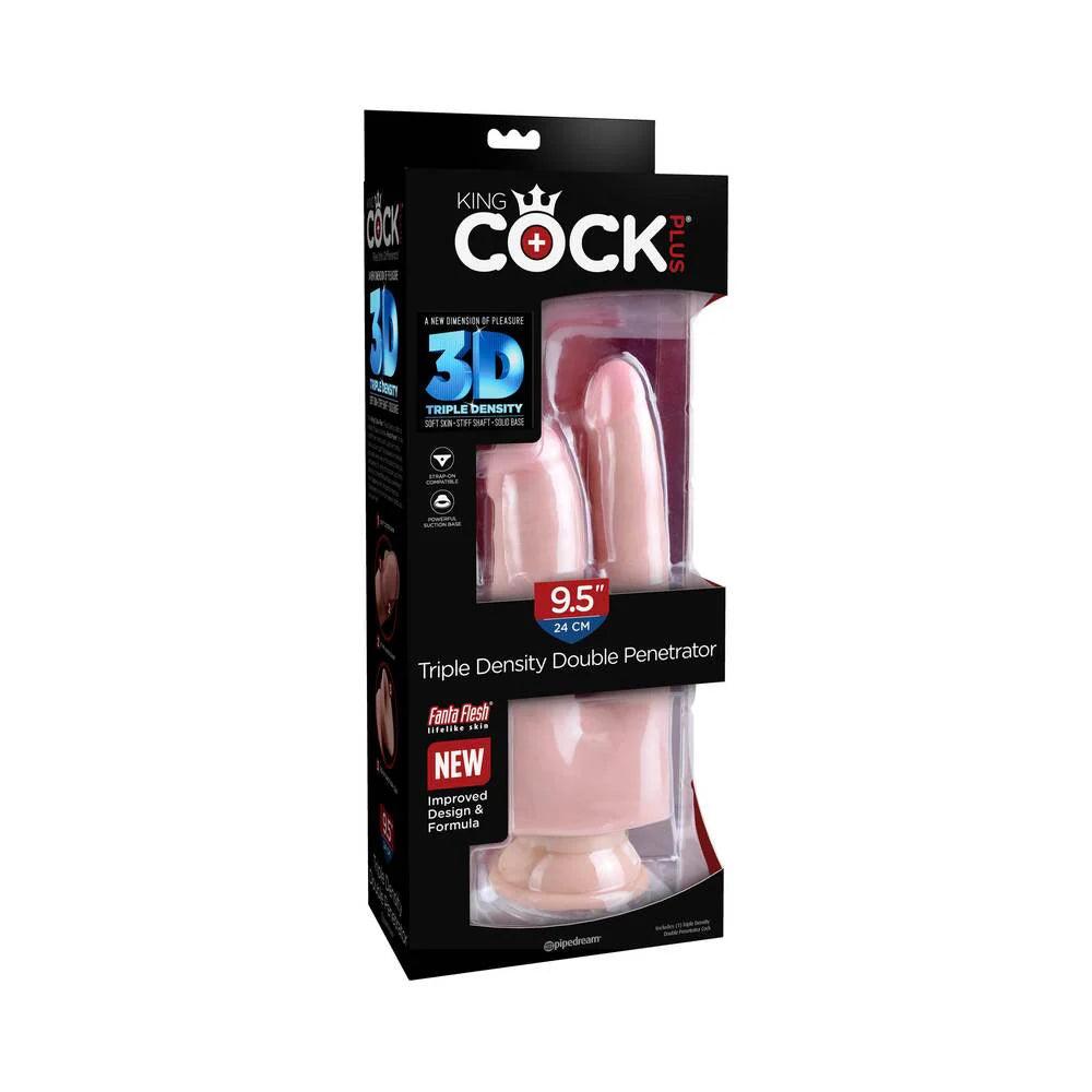 dual-tip-dildo-Pipedream King Cock Plus Triple Density Double Penetrator 9.5 in. Realistic Dildo