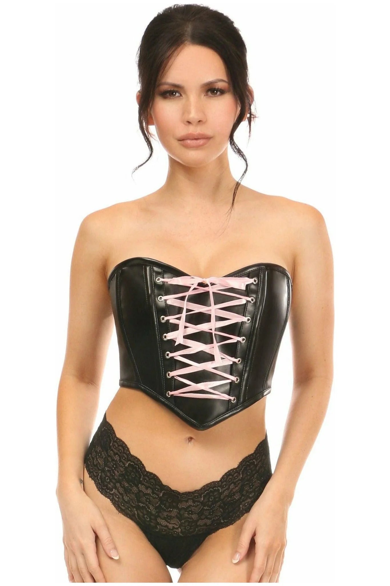 Sex toys with fine shafts-Lavish Faux Leather Lace-Up Bustier Top