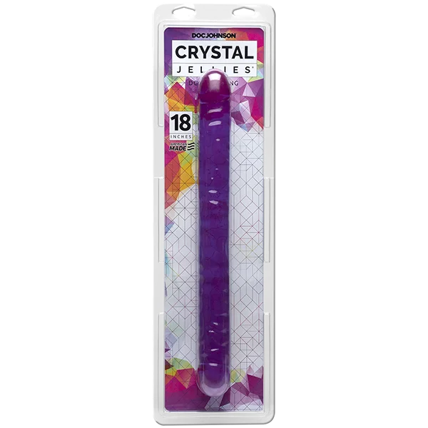 BDSM toy restraint widths-Crystal Jellies 18" Double Dong - Purple