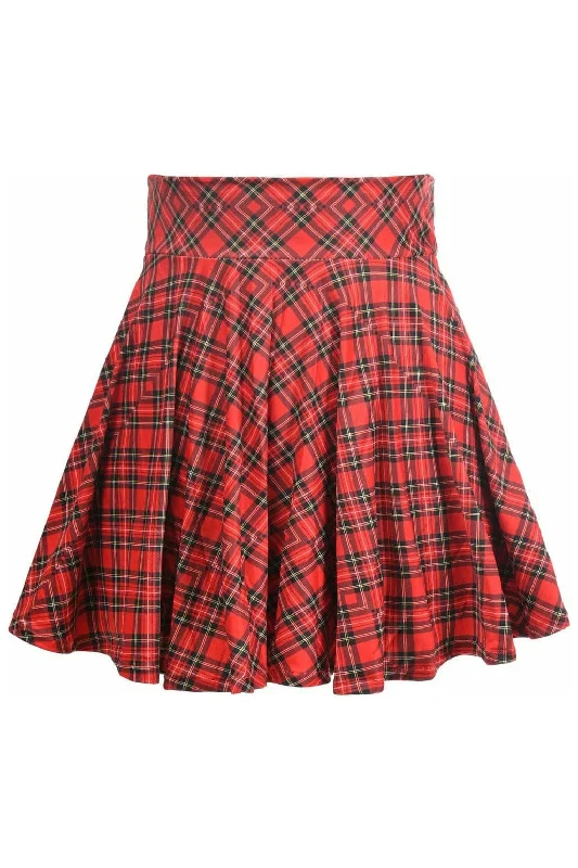 Vibrating rings for pairs-Red Plaid Stretch Lycra Skirt