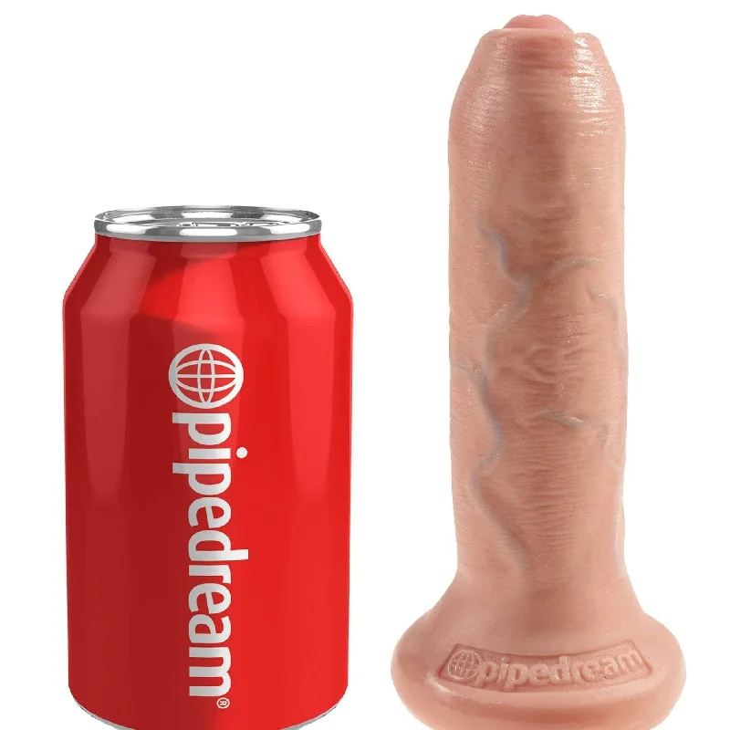 no-strap-dildo-King Cock Uncut 6 Inch Vanilla Toned Dildo with Moving Foreskin