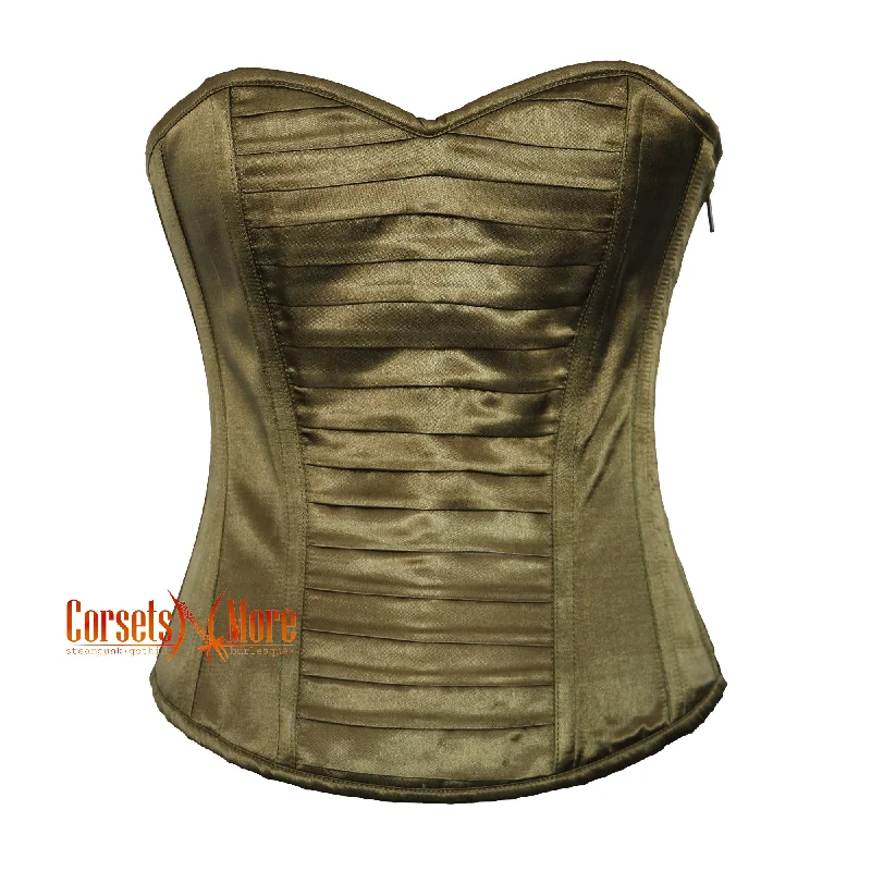 Corset dress for summer grace-Olive Green Satin Gothic Costume Bustier Corset Overbust Top