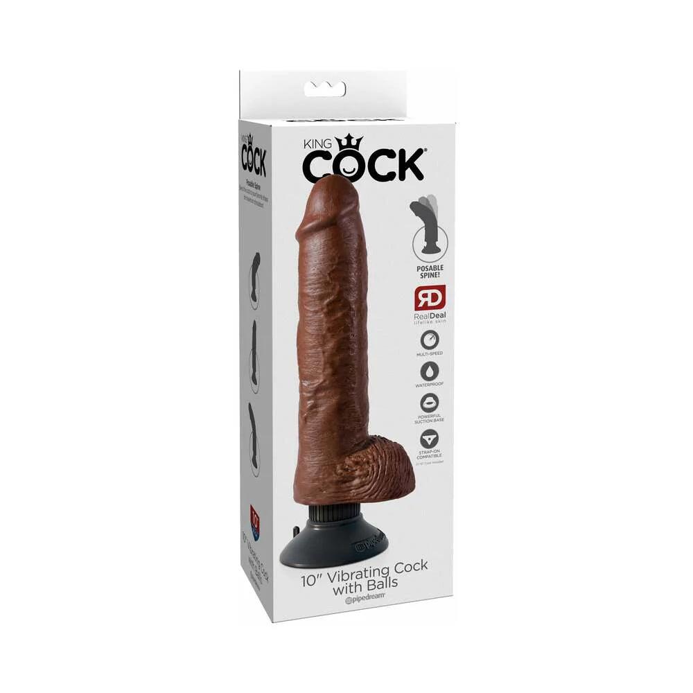 semi-rigid-dildo-Pipedream King Cock 10 in. Vibrating Cock With Balls Poseable Suction Cup Dildo