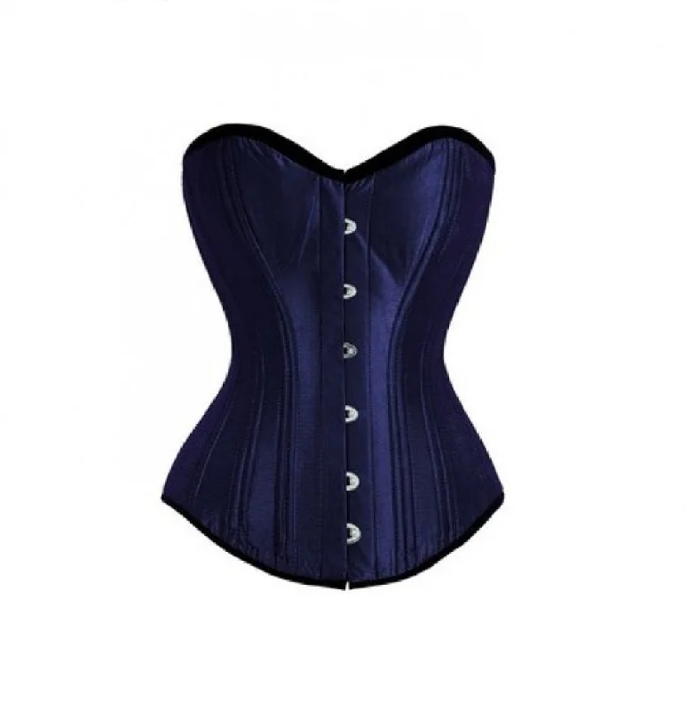 Corset in dark bronze-Blue Satin Double Bone Overbust Corset Waist Training Burlesque Bustier Top