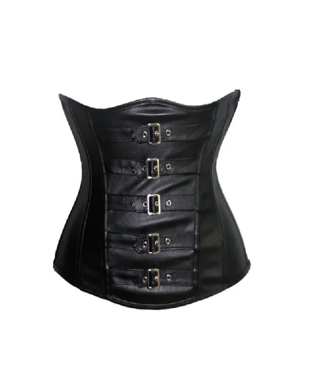 Corset for subtle support-Black Faux Leather Belts Design Gothic Steampunk Corset Waist Training Underbust