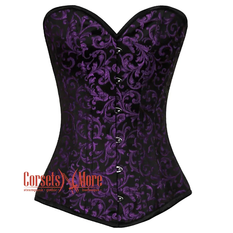 Corset top in soft teal-Purple And Black Brocade Costume Gothic Corset Overbust Top