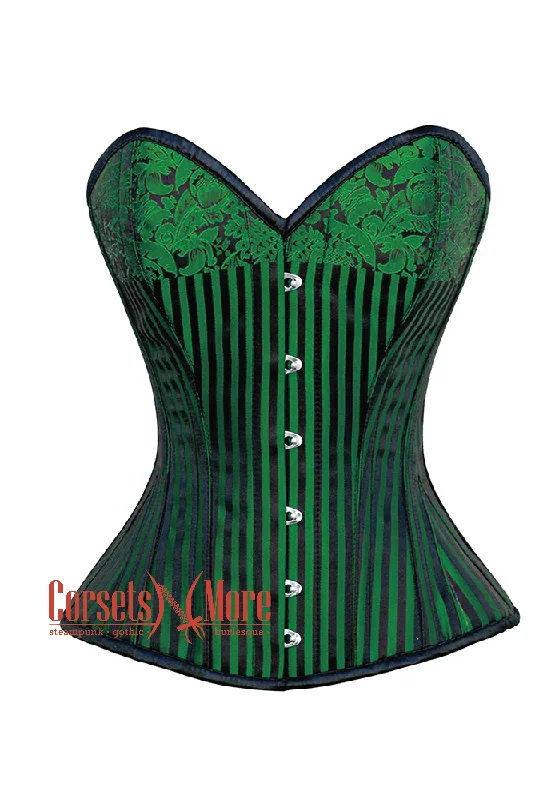 Corset dress in pale jade-Green And Black Brocade Silver Zipper Steampunk Overbust Costume Corset