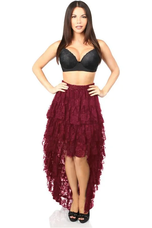 Sex toys for silent play-Wine High Low Lace Skirt