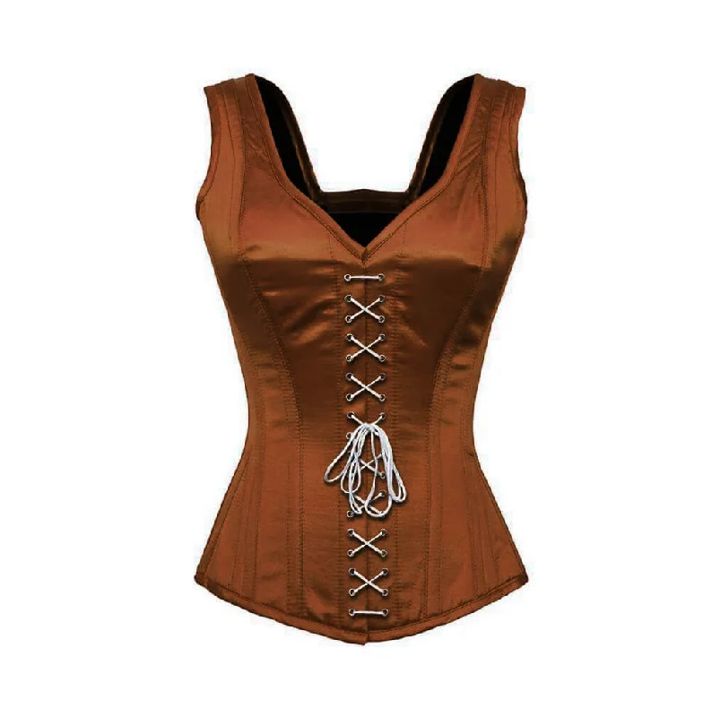 Corset in dark gray-Brown Satin Shoulder Straps Gothic Burlesque Corset Waist Training Overbust