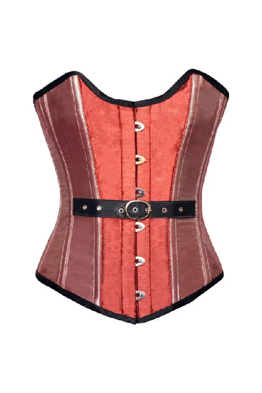 Corset dress with bow detail-Orange Pink Silk Gothic Burlesque Corset Waist Training Overbust