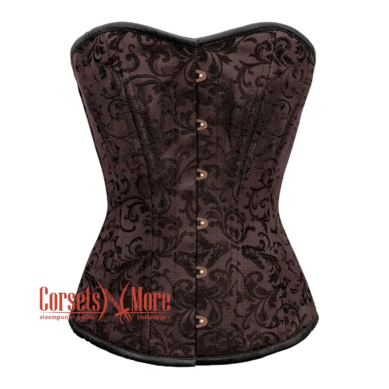 Corset in deep silver-Brown Brocade Steel Boned Front Antique Busk Overbust Corset