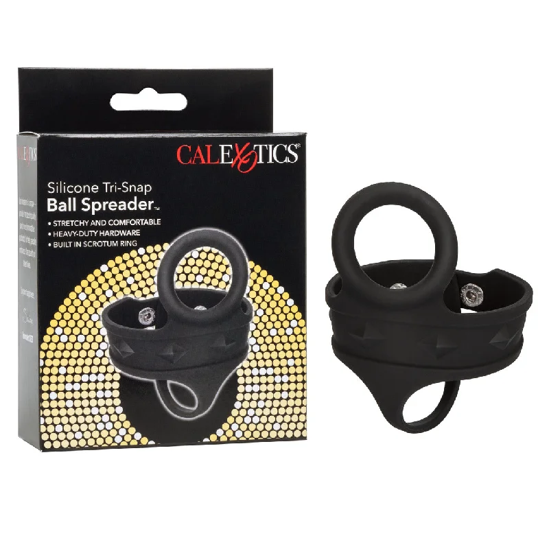 cock ring tips tricks-CaleXOtics SILICONE TRI-SNAP BALL SPREADER Black