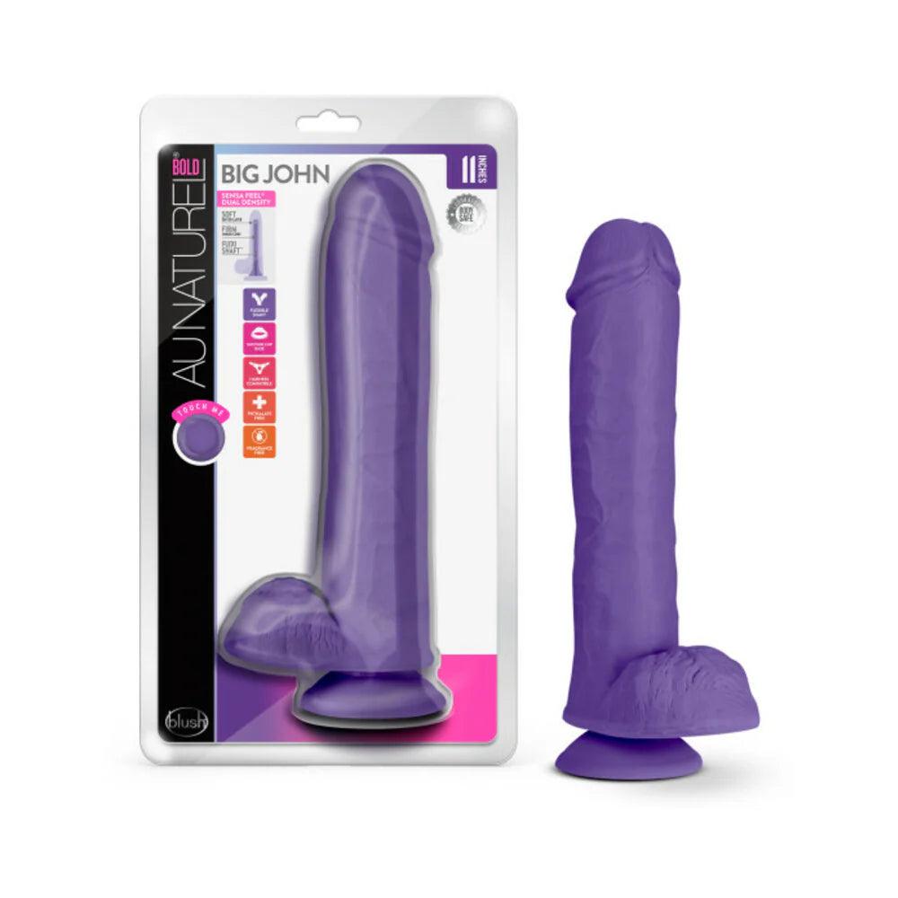 caramel-dildo-Blush Au Naturel Bold Big John 11 in. Posable Dual Density Dildo with Balls & Suction Cup