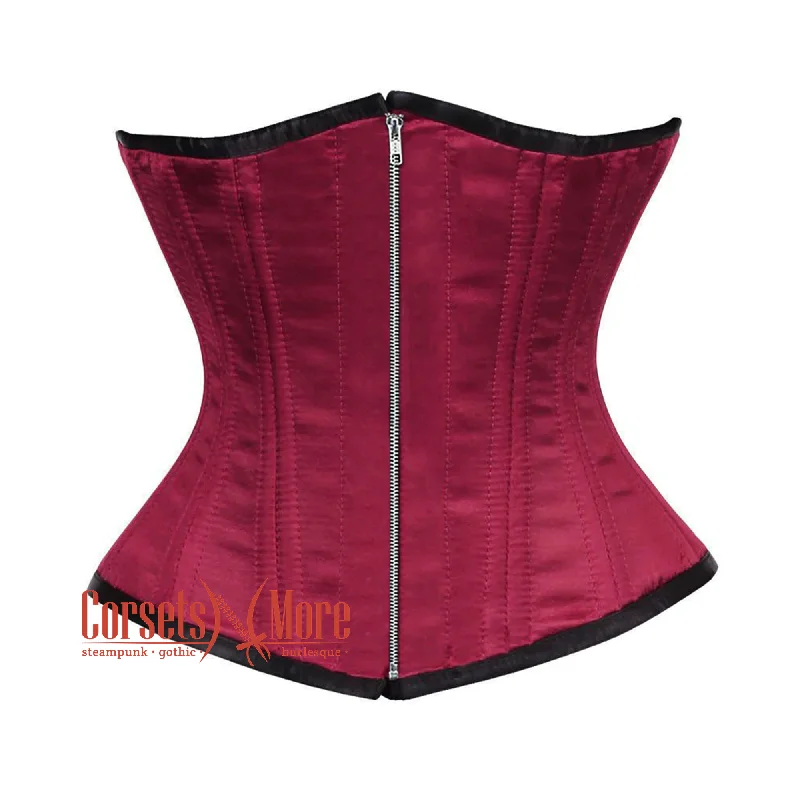 Corset in deep coral-Maroon Satin Double Bone Front Zipper Gothic Waist Training Underbust Corset Bustier Top