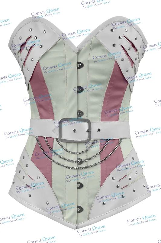 Corset in pale silver-Perle Steampunk Overbust Corset