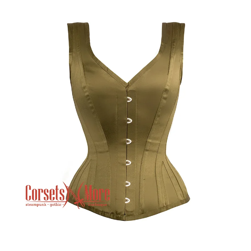 Corset top in soft violet-Plus Size Olive Green Satin Burlesque Shoulder Strap Corset Gothic Overbust Bustier Top