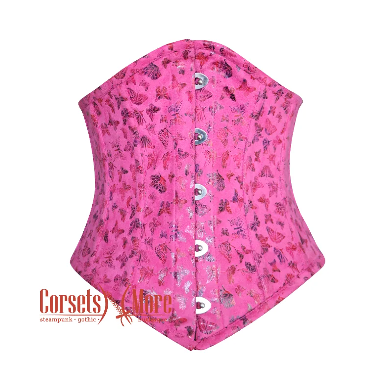 Corset for timeless glamour-Butterfly Printed Pink Soft Leather Gothic Underbust Waist Training Corset