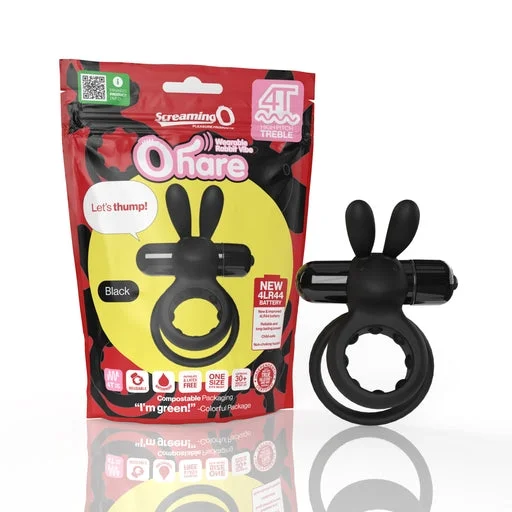 cock ring back track-Screaming O 4T Ohare - Stretchy Wearable Vibrating Cock Ring with Soft and Flexible Clitoral Rabbit Ears Black