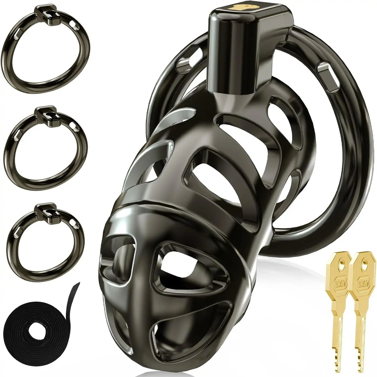 cock ring goldilocks-Male Metal Cock Chastity Cage Locked 2.6 Inch with 3 Active Sizes Rings 2 Keys