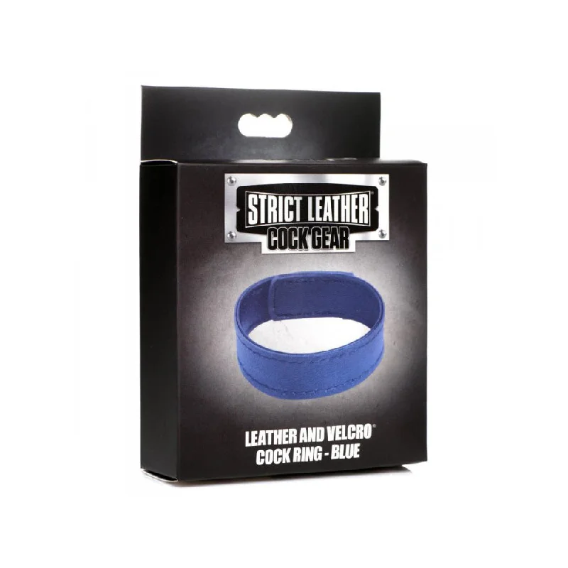 cock ring oversized-Leather and Velcro Cock Ring - Blue