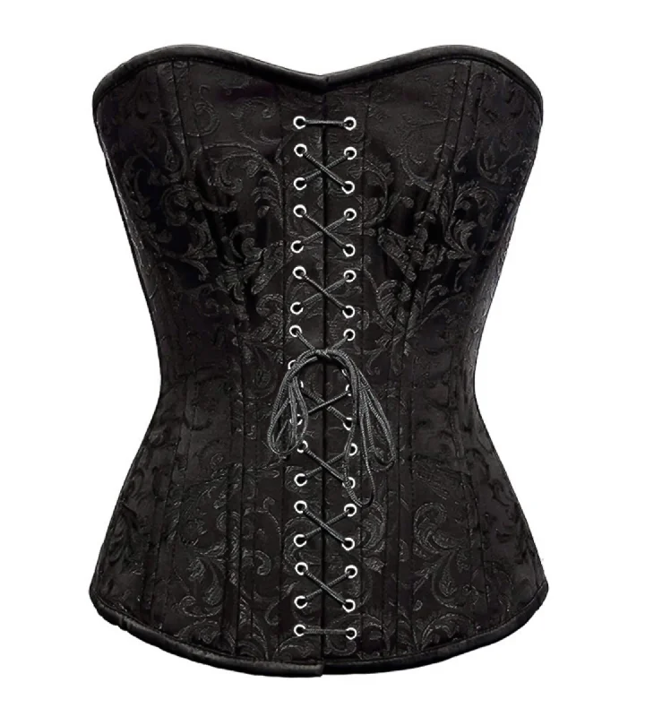 Corset for striking curves-Black Brocade Spiral Steel Boned Corset For Waist Training Overbust Top