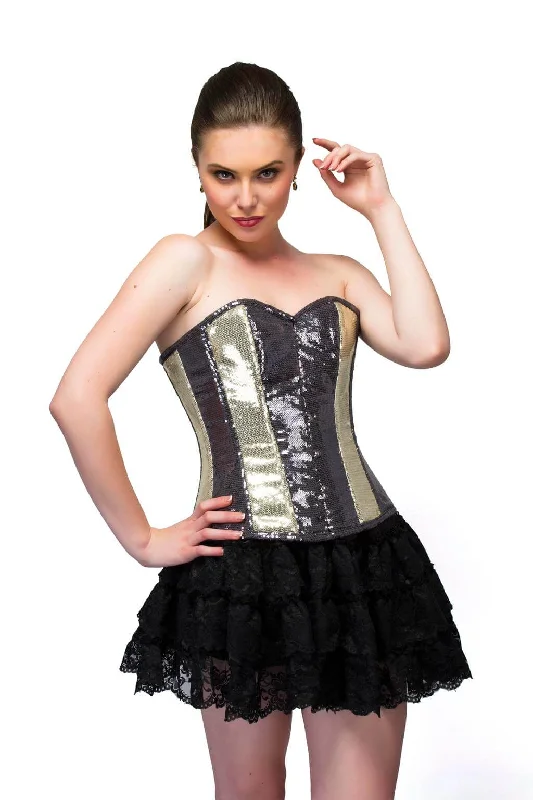 Corset dress for winter gala-Golden Black Georgette Handmade Sequins Corset Overbust Top