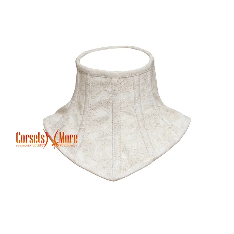 Corset top with ruched front-Ivory Floral Leather Texture Neck Corset With Lace Up Choker Mardi Accessories