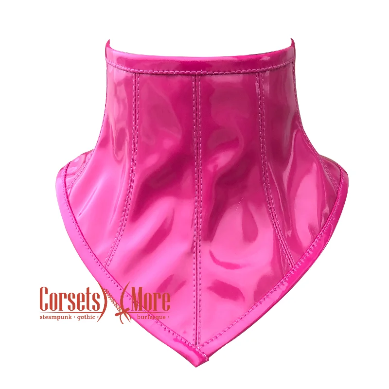 Corset top with pleated straps-Pink PVC Leather Neck Corset with Back Lace Up