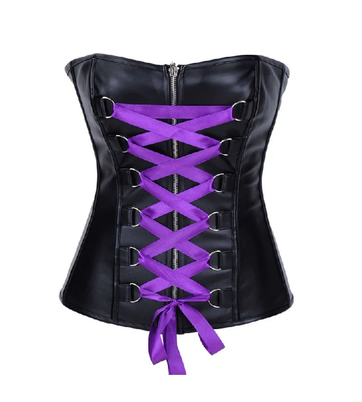 Corset top in light pink-plus Size Black Faux Leather Purple Satin Lace Gothic Overbust Corset Waist Training Bustier Steampunk Costume