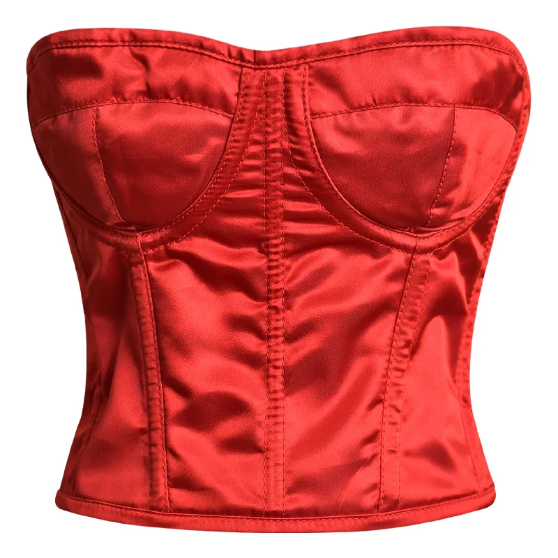 Corset for sleek looks-Red Satin corset top - Overbust Corset