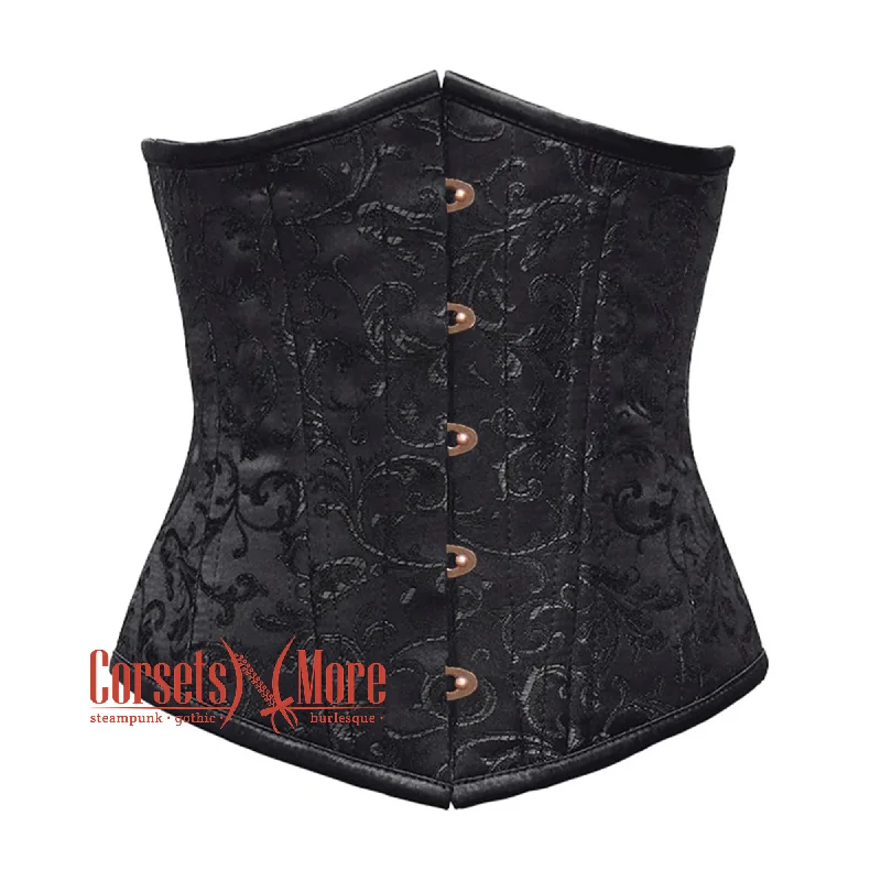 Corset dress in rich indigo-Black Brocade Front Antique Busk Double Boned Underbust Gothic Corset