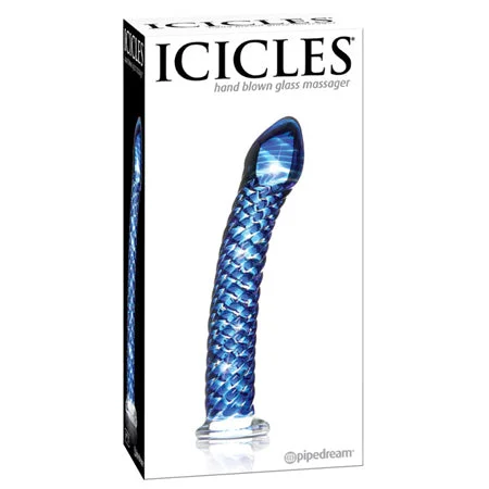 burst-vibe-dildo-Icicles No. 29 Curved Glass Dildo Blue 7.25 inch