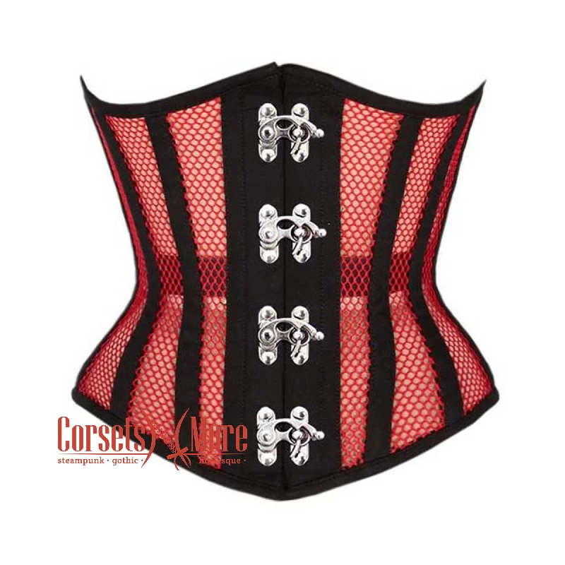 Corset dress in rich plum-Plus Size  Red Mesh Black Cotton Gothic Front Clasps Waist Training Underbust Corset