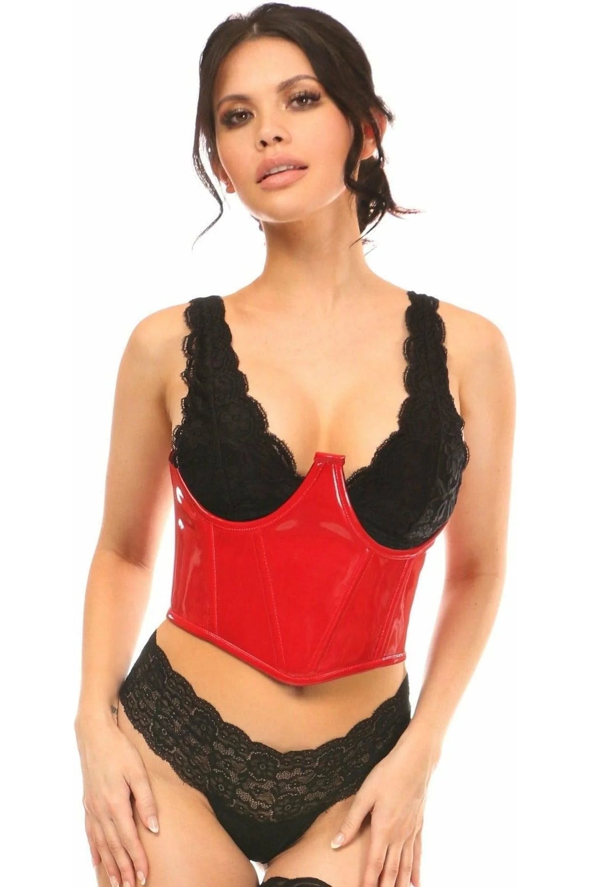 Silent anal stimulators-Lavish Patent Open Cup Underwire Waist Cincher