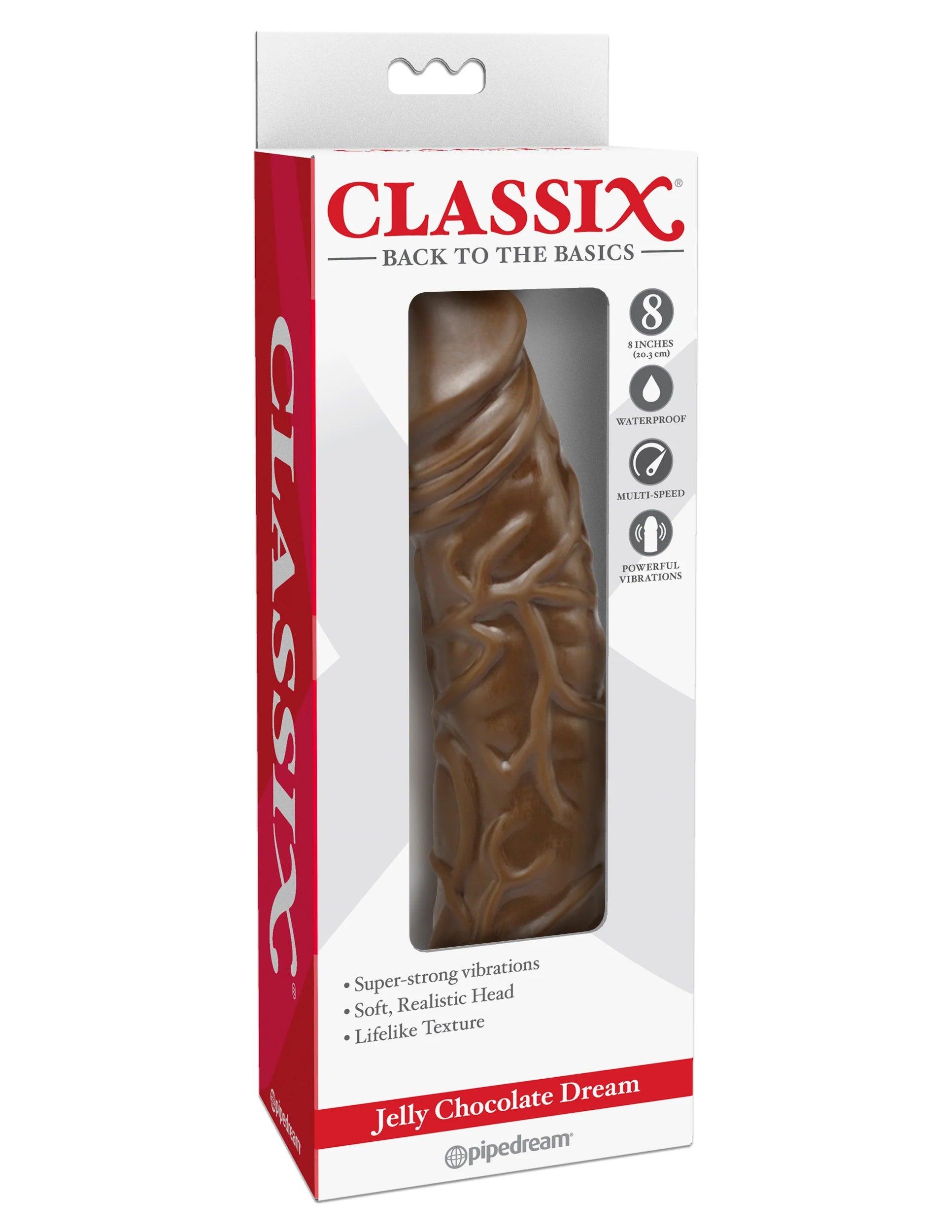 rough-finish-dildo-Pipedream Classix Jelly Chocolate Dream 8 in. Realistic Vibrating Dildo