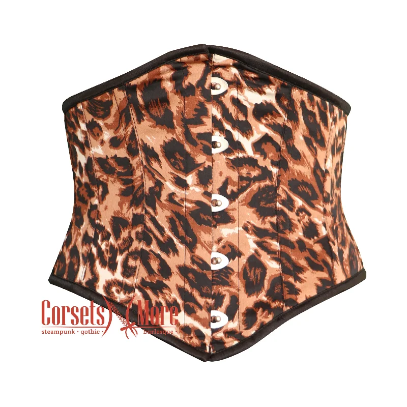 Corset in muted taupe-Animal Print Satin Corset Steampunk Underbust Waist Trainer Bustier Top