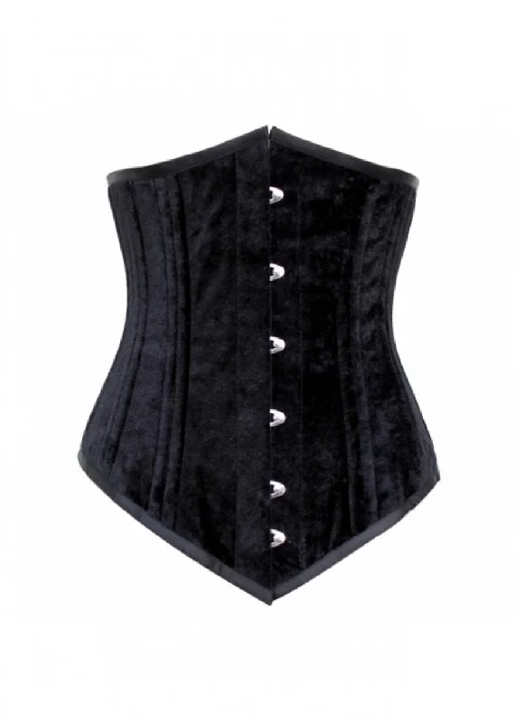 Corset with velvet accents-Black Velvet Gothic Double Bone LONG Underbust Corset Waist Training Burlesque Costume