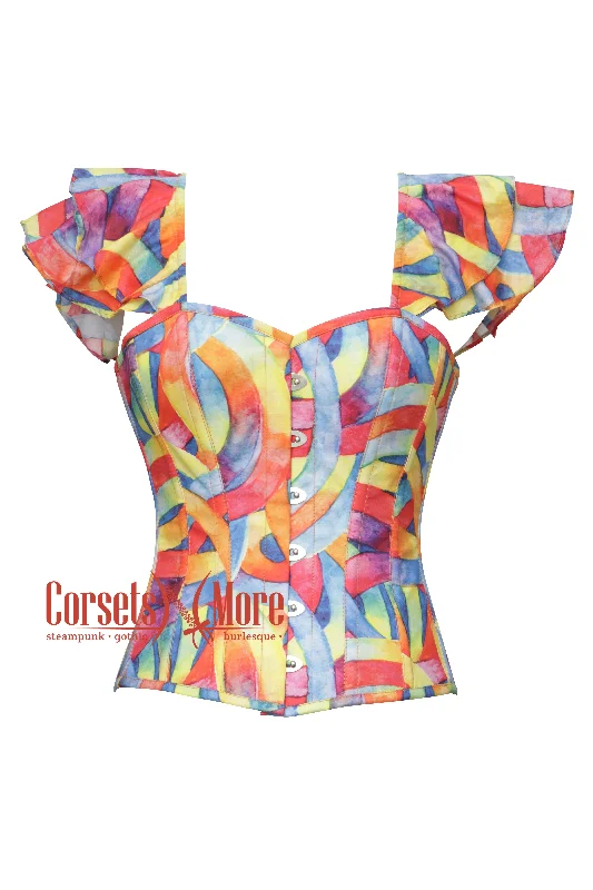 Corset for chic glamour-Rainbow Inspired Pride Colorful Cotton Corset With Shoulder Straps Overbust Bustier Costume