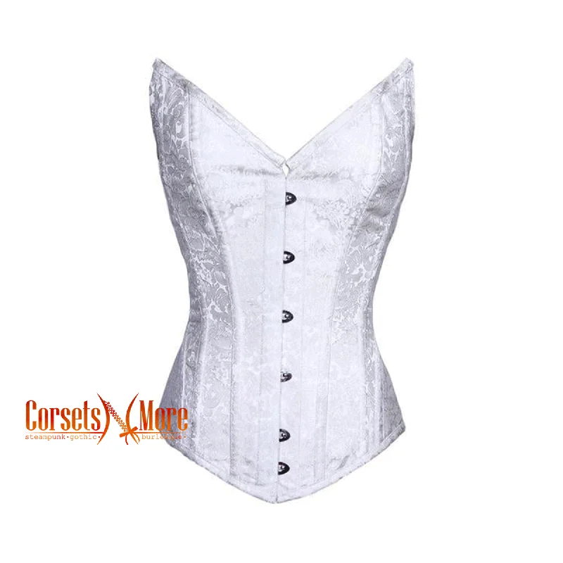 Corset for elegant charm-Plus Size White Brocade Burlesque Overbust Gothic  Corset