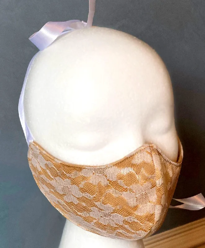 Sex toys for light intimacy-Wedding face cover/cloths face mask, nude satin and white laces outside, cotton inside. Around head ribbon