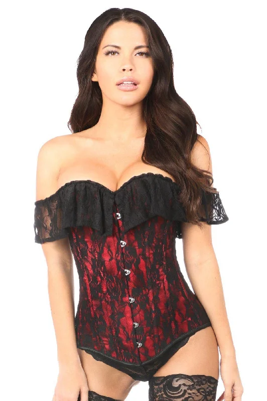 Sex toys for soft fun-Lavish Red Lace Off-The-Shoulder Corset