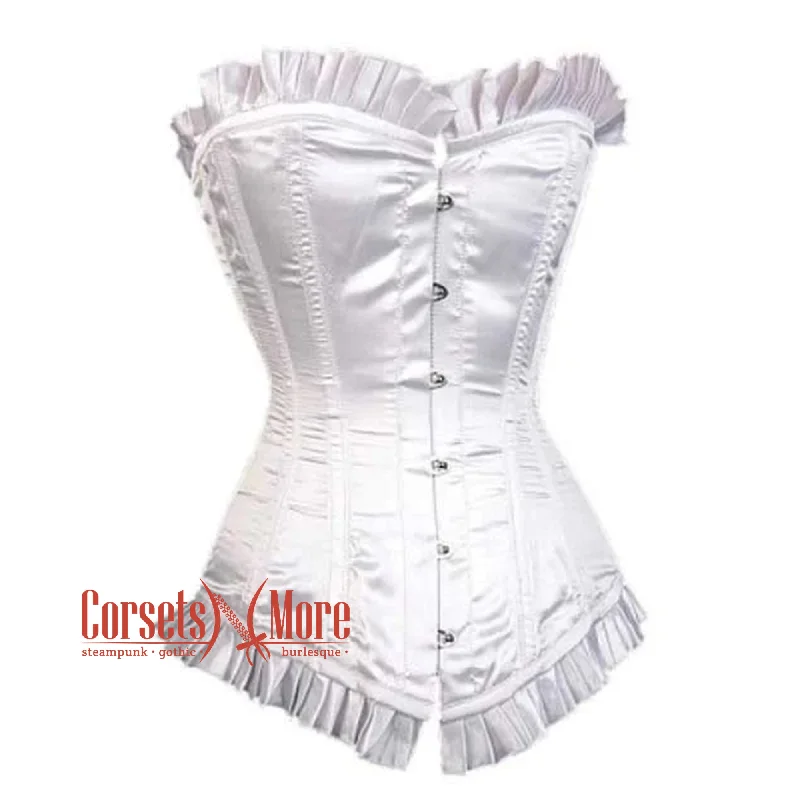 Corset with satin edging-White Satin With Frill Design Gothic Overbust Corset