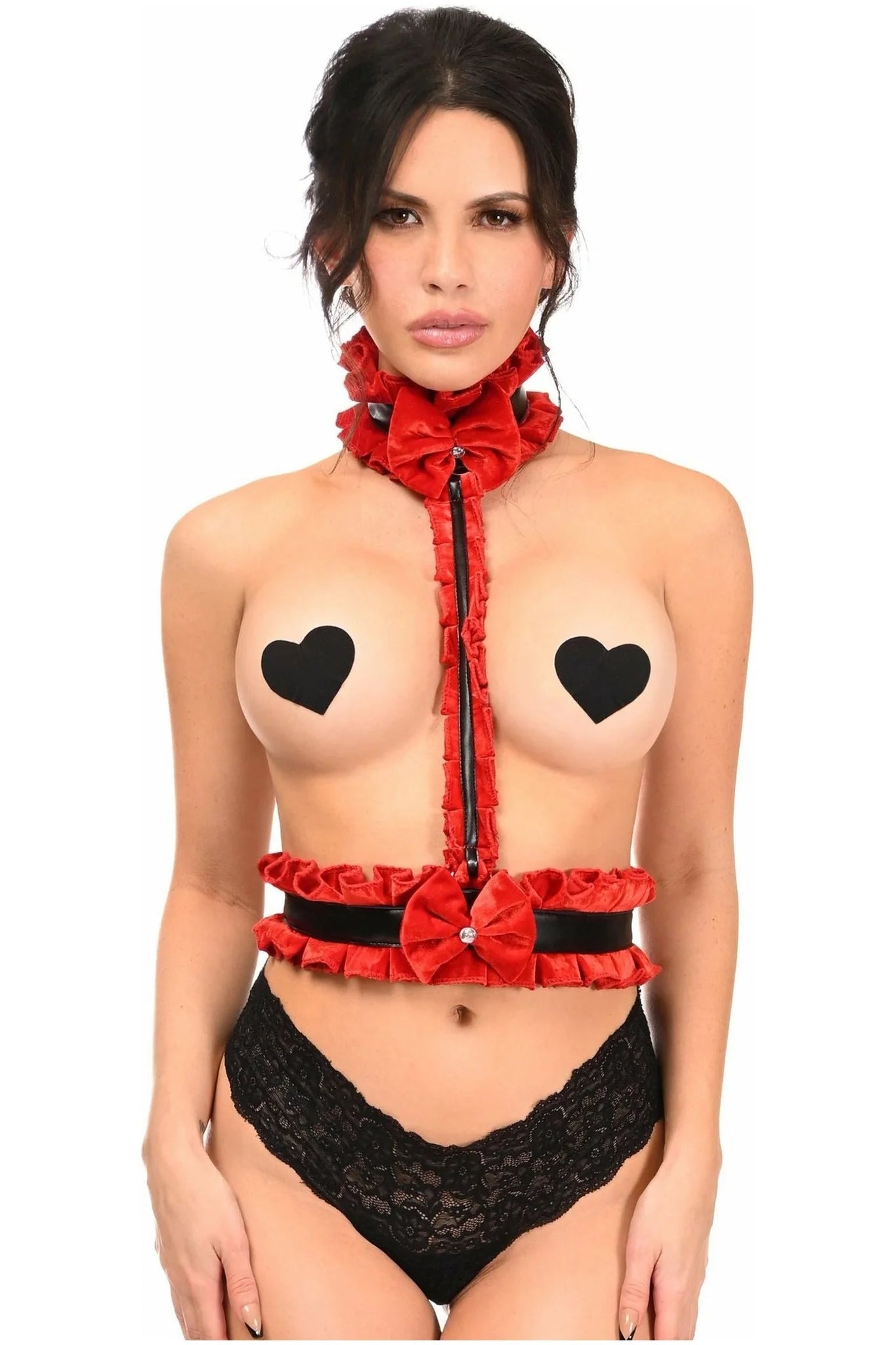 Vibrating toys with cool-Kitten Velvet/Faux Leather Body Harness