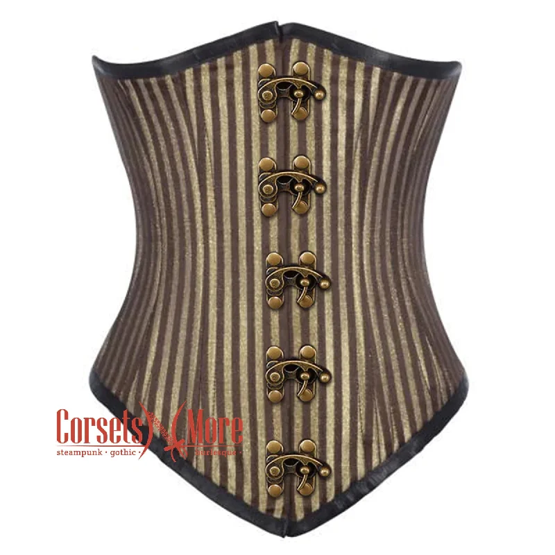 Corset dress in muted gold-Plus Size Brown and Golden Brocade With Front Clasps Gothic Long  Underbust Waist Training Corset