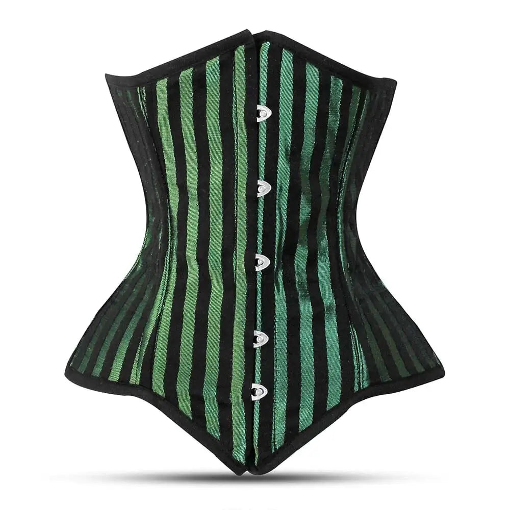 Corset top with pleated straps-Green Brocade corset top - Under Bust Corset