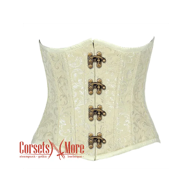 Corset top with sheer back-Ivory Brocade Antique Clasps Gothic Burlesque Waist Training Underbust Corset Bustier Top