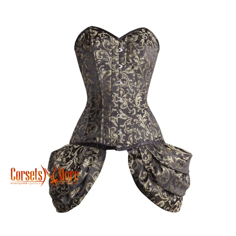 Corset with velvet trim-Plus Size Brown And Golden Brocade With Side  Bounce Burlesque Overbust Gothic Corset